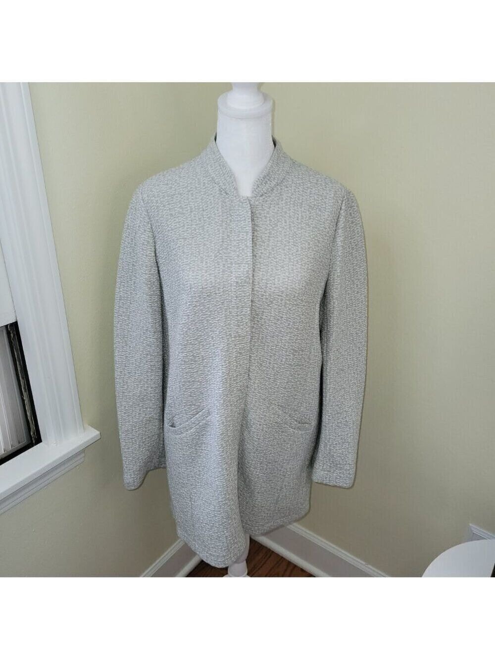 Eileen Fisher Textured Cotton Tencel Jacket Stretch Standup Collar Size S - Picture 2 of 14